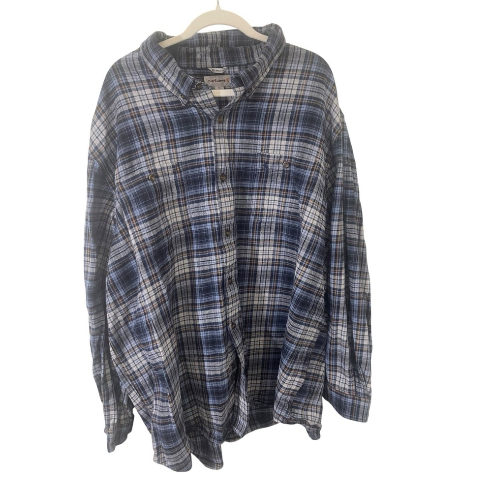 Carhartt Men's Blue Plaid Heavy Flannel Button Front Shirt Size 4X Relaxed